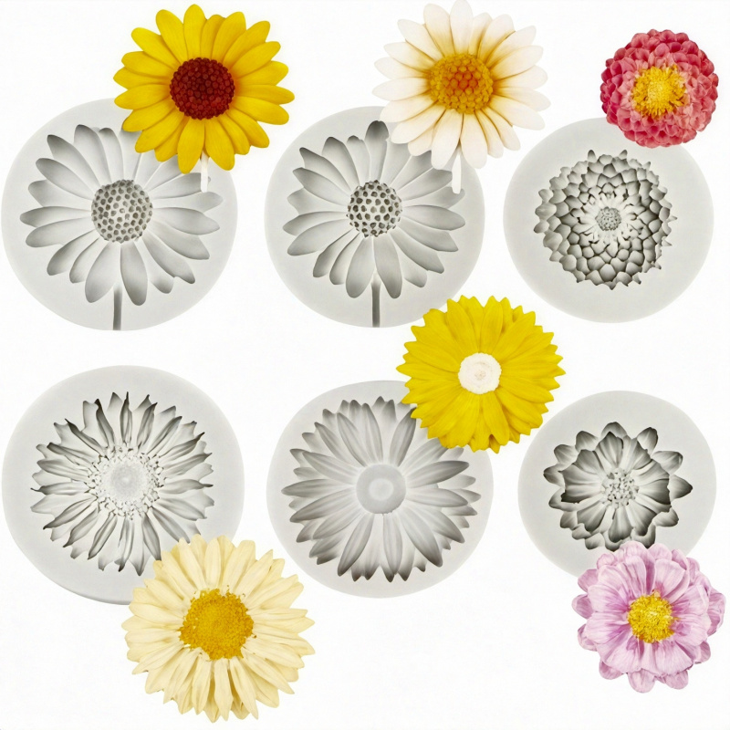 Soap Making Molds - 6 Pieces，Sunflower Daisy Silicone Mold，3D Flower